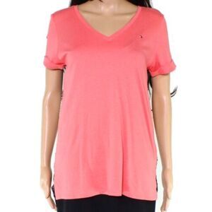 TOMMY HILFIGER Womens Short Sleeve V Neck Top